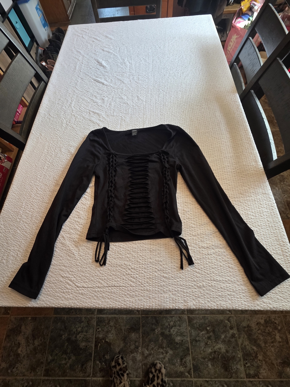 SHEIN Black Lace-Up Long Sleeve Knit Top M